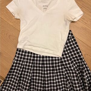 Black and White Gingham Pleated Skirt